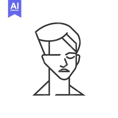 Aset desain premium: Line Drawing of a Man's Face with Short Hair