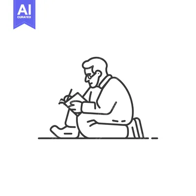 Line Drawing of a Man Sitting and Writing in a Notebook