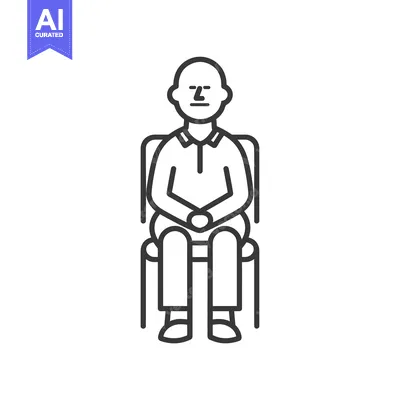 Aset premium populer: Line drawing of a man sitting in a chair with hands clasped