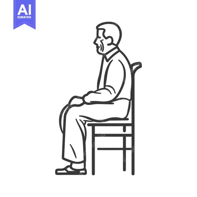 Premium design asset: Line drawing of a man sitting on a chair