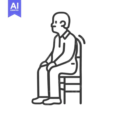 Premium design asset: Line drawing of a man sitting on a chair with back pain