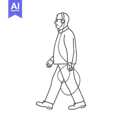 Popular premium asset: Line Drawing of a Man Walking with Headphones