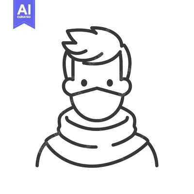 Line drawing of a man wearing a face mask and a scarf