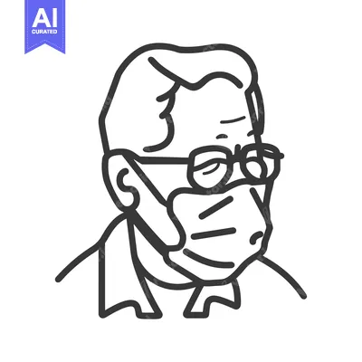 Line Drawing of a Man Wearing a Face Mask and Glasses