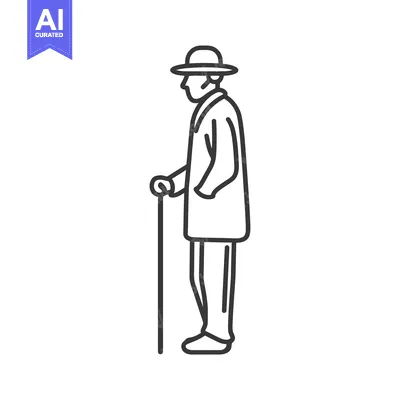 Aset premium populer: Line drawing of a man wearing a hat and holding a cane