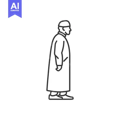 Popular premium asset: Line drawing of a man wearing a long robe and a hat