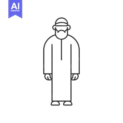Aset premium populer: Line Drawing of a Man Wearing a Thobe and a Hat