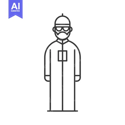 Popular premium asset: Line drawing of a man wearing a thobe and sunglasses