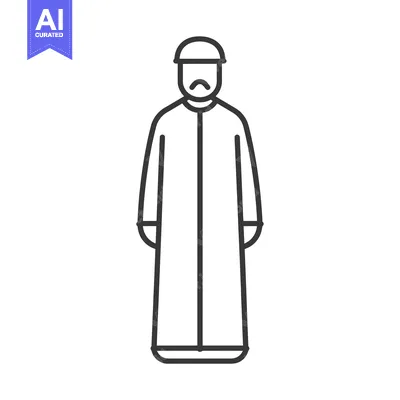 Aset premium populer: Line drawing of a man wearing a traditional robe and a cap