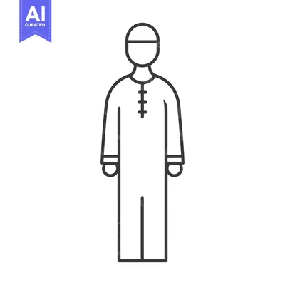 Aset premium populer: Line drawing of a man wearing traditional Islamic clothing