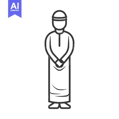 Aset desain premium: Line Drawing of a Man Wearing Traditional Islamic Clothing