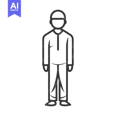 Aset desain premium: Line Drawing of a Man Wearing Traditional Islamic Clothing