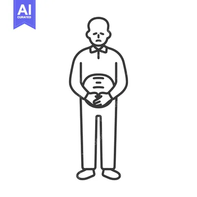 Aset premium populer: Line drawing of a man with a large belly and a sad expression