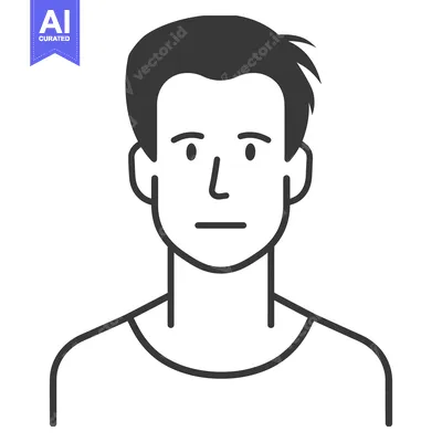 Aset desain premium: Line drawing of a man with short hair and a neutral expression