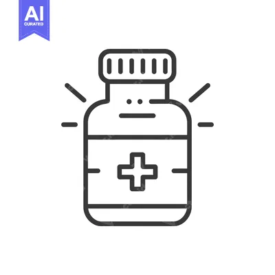 Aset desain premium: Line Drawing of a Medicine Bottle with a Cross