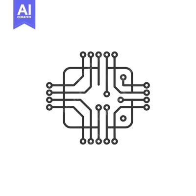 Aset premium populer: Line Drawing of a Microchip with Circuitry