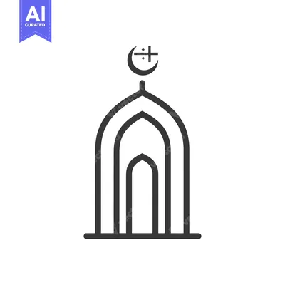 Aset premium populer: Line Drawing of a Mosque with Crescent Moon and Star