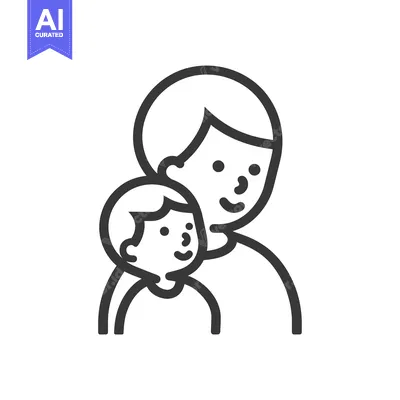 Aset desain premium: Line drawing of a mother and child