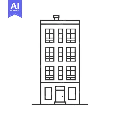 Aset desain premium: Line drawing of a multi-story building with windows and a door