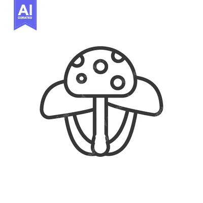 Aset desain premium: Line drawing of a mushroom with a domed cap and a thick stem