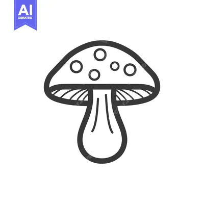 Premium design asset: Line Drawing of a Mushroom with a Rounded Cap and a Drooping Stem