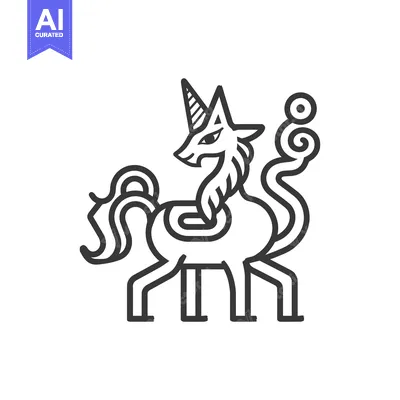 Aset premium populer: Line Drawing of a Mythical Unicorn-Like Creature