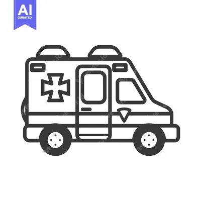 Aset desain premium: Line Drawing of an Ambulance with a Medical Cross