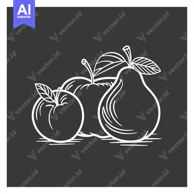 Aset desain premium: Line Drawing of an Apple and a Pear on a Dark Background