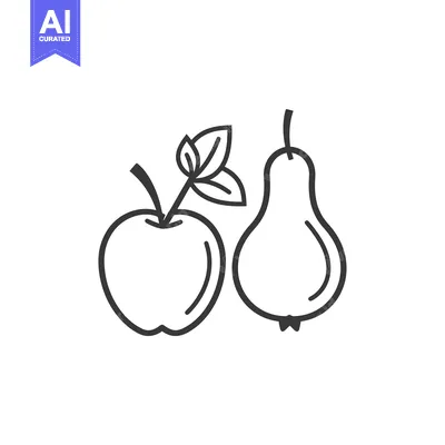 Popular premium asset: Line Drawing of an Apple and a Pear with a Leaf