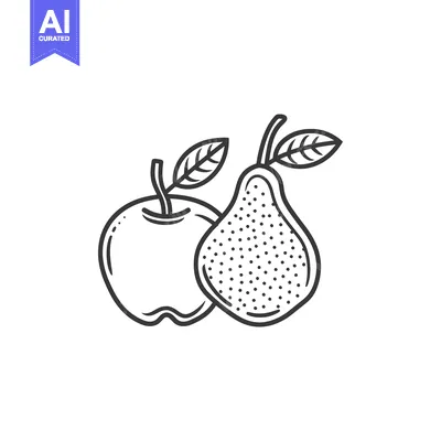 Popular premium asset: Line Drawing of an Apple and a Pear with Leaves