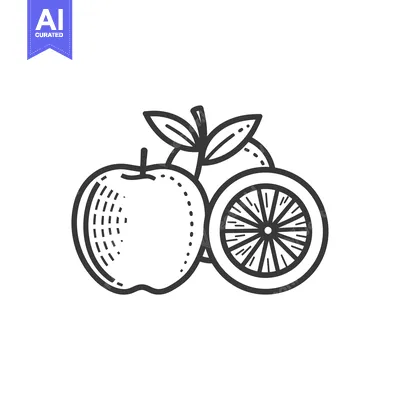 Aset premium populer: Line Drawing of an Apple and Orange Slice
