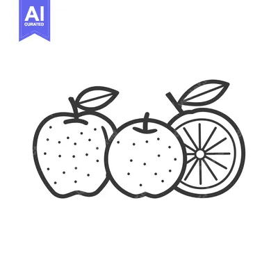Aset premium populer: Line drawing of an apple and orange with leaves