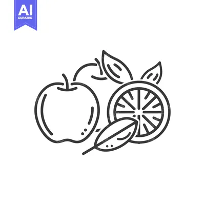 Aset premium populer: Line Drawing of an Apple and Orange with Leaves