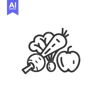 Aset desain premium: Line Drawing of an Apple, Carrot, and Turnip