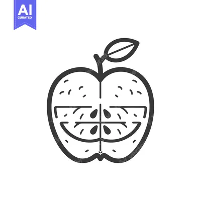 Aset desain premium: Line Drawing of an Apple Cut in Half with Seeds