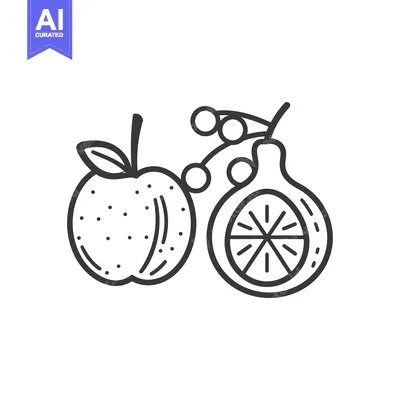 Aset desain premium: Line drawing of an apple, fig, and berries