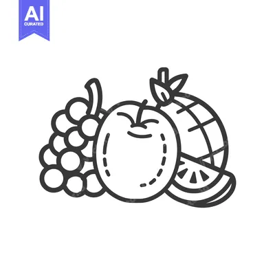 Aset premium populer: Line Drawing of an Apple, Grapes, and Watermelon