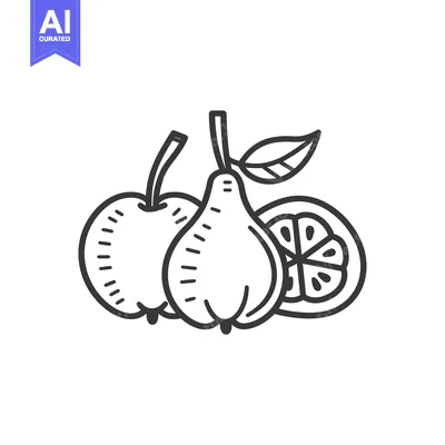 Aset premium populer: Line Drawing of an Apple, Pear, and Orange Slice