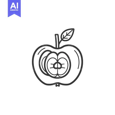 Popular premium asset: Line drawing of an apple with a leaf and its core visible