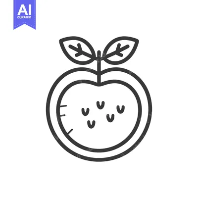 Premium design asset: Line drawing of an apple with a leaf and seeds
