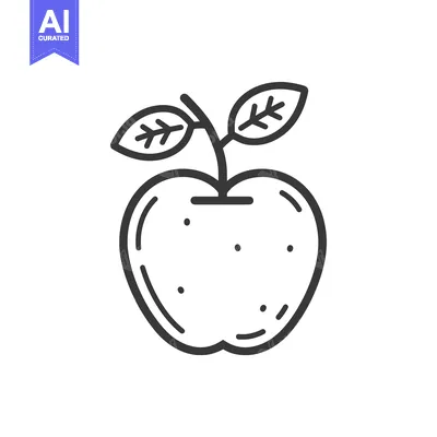 Aset desain premium: Line Drawing of an Apple with a Stem and Two Leaves