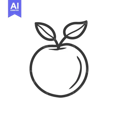 Aset desain premium: Line Drawing of an Apple with a Stem and Two Leaves