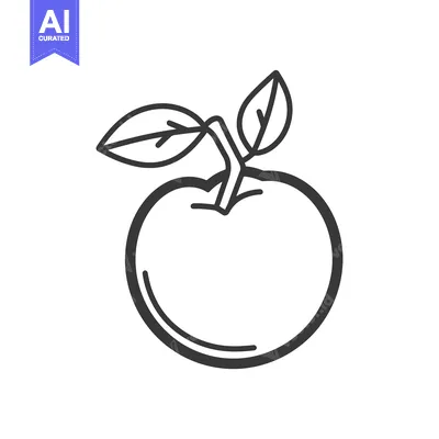 Aset premium populer: Line Drawing of an Apple with a Stem and Two Leaves