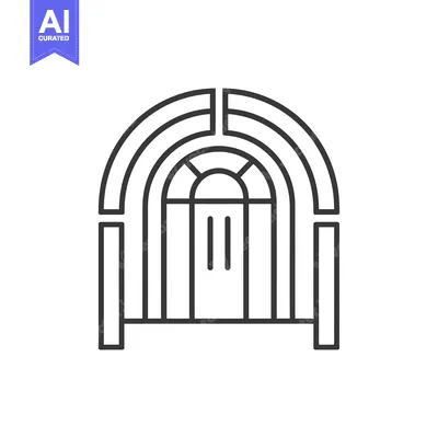Aset premium populer: Line drawing of an arched doorway with a door