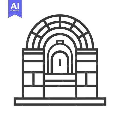 Aset desain premium: Line drawing of an arched doorway with a stone structure