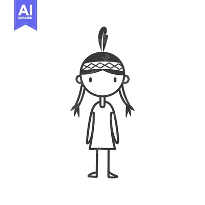 Aset premium populer: Line Drawing of a Native American Girl