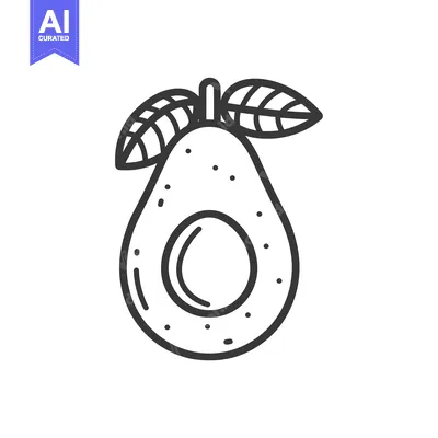 Aset desain premium: Line Drawing of an Avocado with Two Leaves