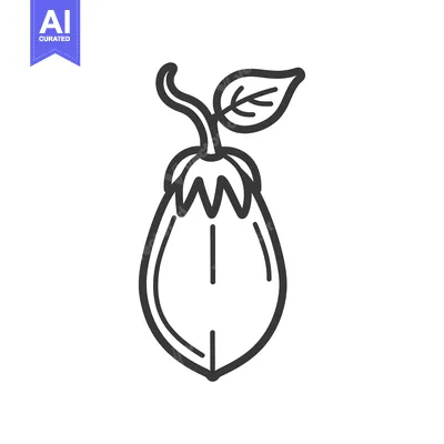 Aset desain premium: Line drawing of an eggplant with a single leaf