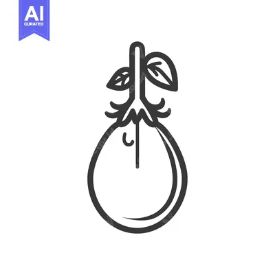 Aset desain premium: Line drawing of an eggplant with leaves and roots