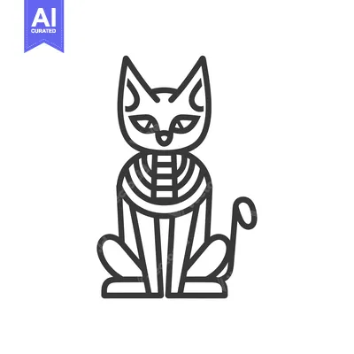 Aset premium populer: Line drawing of an Egyptian cat goddess in a sitting pose